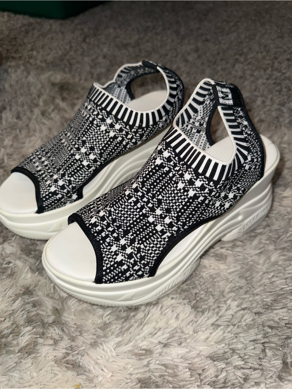 Women’s Black & White Knit Platform Sandals